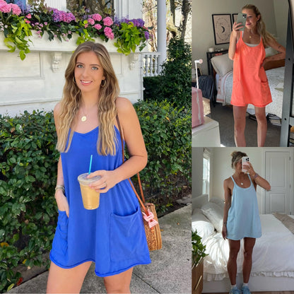 Women's Summer Sleeveless Mini Dress- Built-in Shorts Sundress