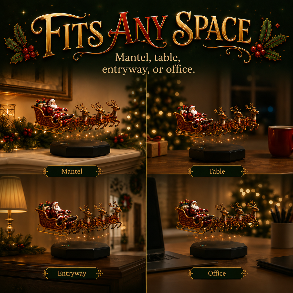 Magnetic Levitation Santa Sleigh – with Lights, Tabletop and Mantel Decorations