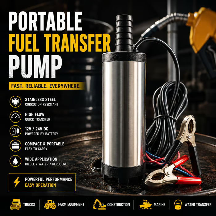 Portable Submersible Pump, Ideal for Diesel, Kerosene & Water