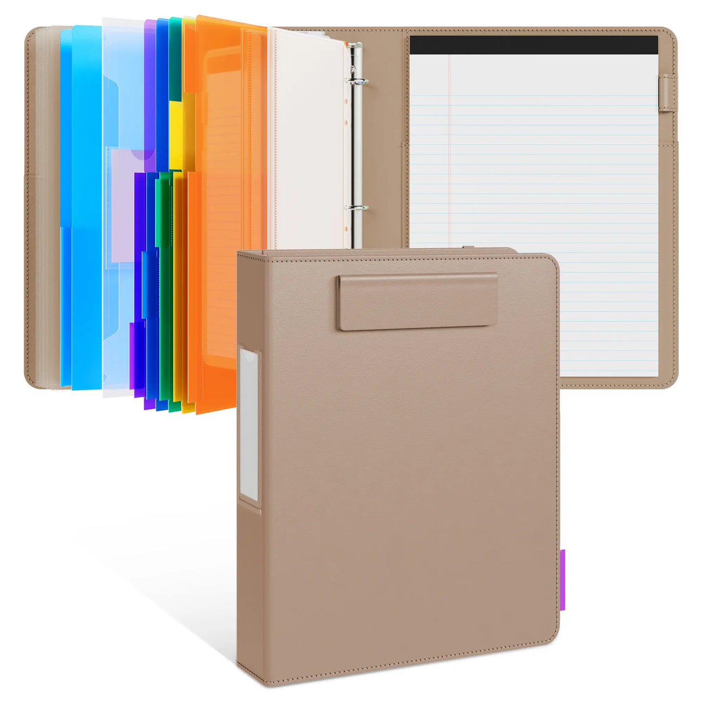 PU Leather 3-Ring Binder Clipboard with Storage & Magnetic Clip (12.4"x10.2")