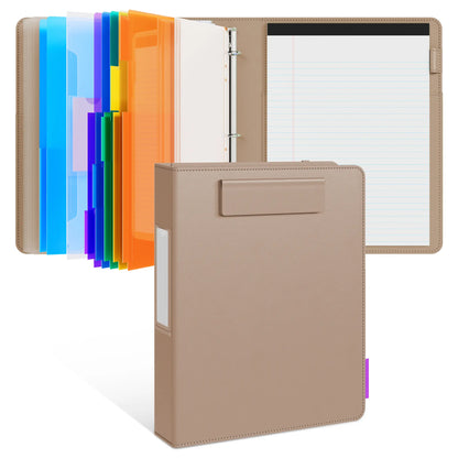 PU Leather 3-Ring Binder Clipboard with Storage & Magnetic Clip (12.4"x10.2")