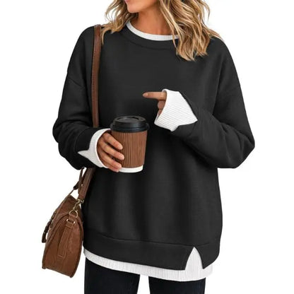Effortless Casual Style: Women's Relaxed Layered Crewneck Sweatshirt Everyday Top