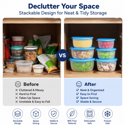 4-Piece Food Storage Containers with Lids – Multi-Size Stackable Kitchen Storage Bowls