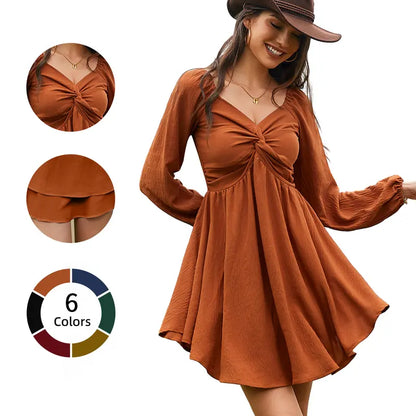 Sweetheart Twist-Front Long Sleeve Mini Dress