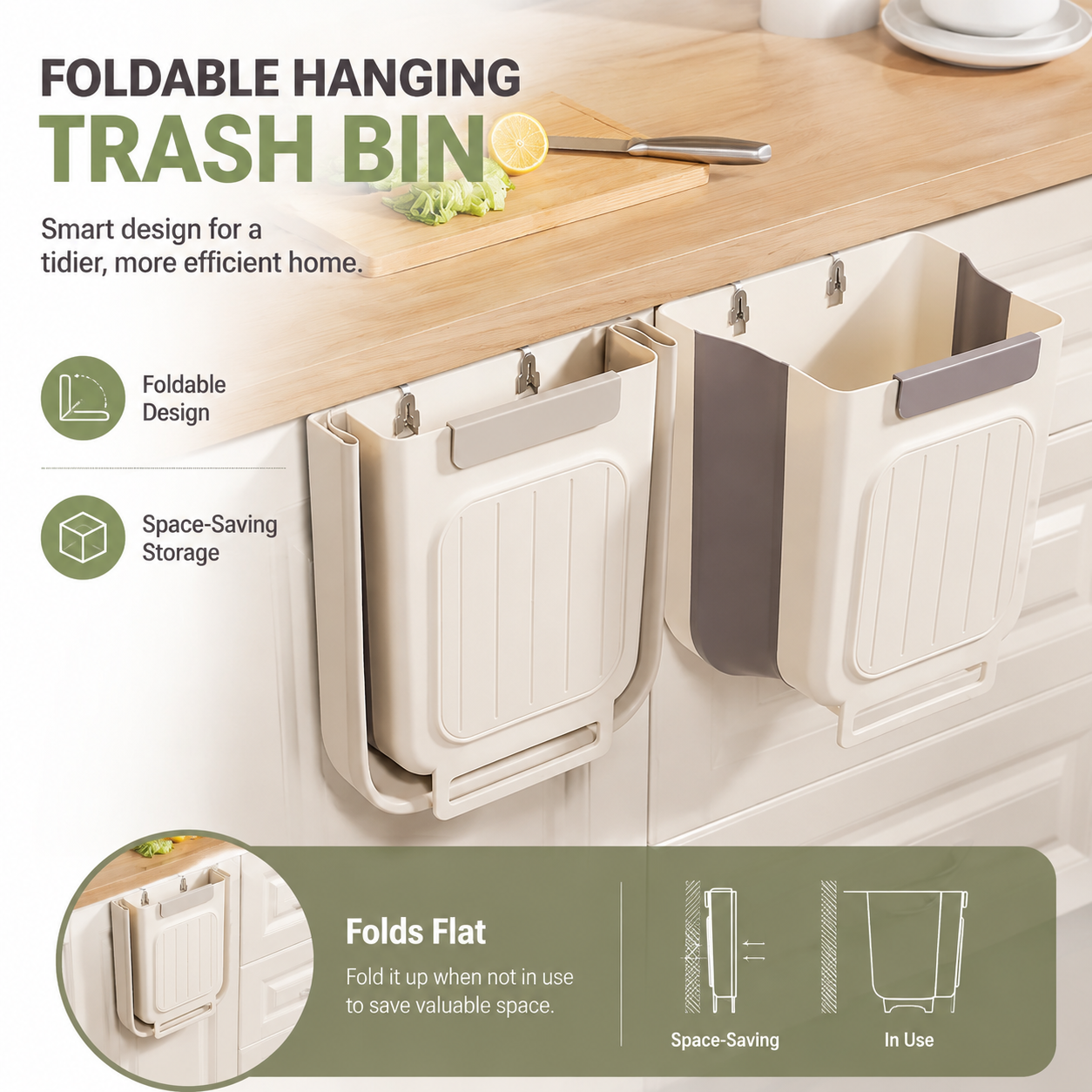 Foldable Hanging Trash Can 1.6 Gallon | Space-Saving Bin for Kitchen, RV, Car & Camping