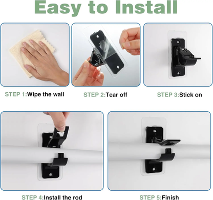 No-Drill Self-Adhesive Rod Holders for Curtains, Towel Bars, Closet Rods & More