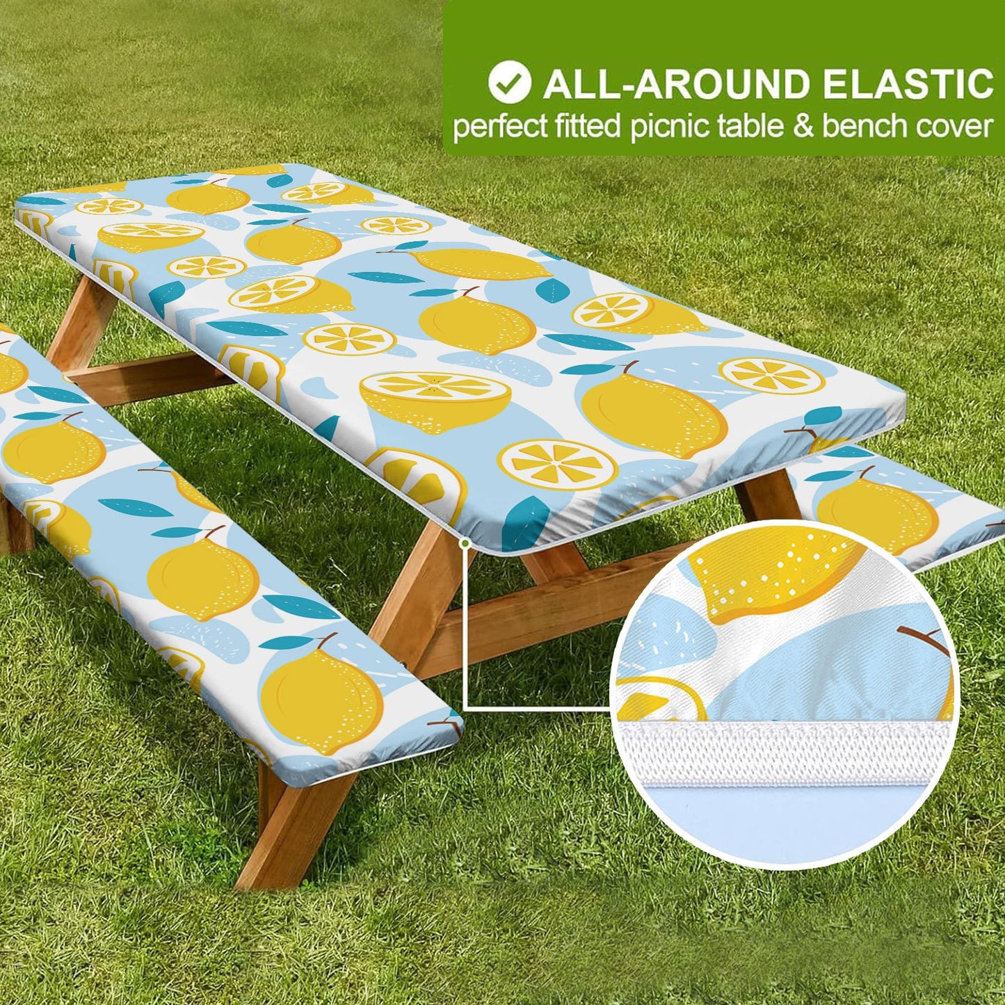 🏕️ Stretch Tablecloth Set with Bench Covers & Bag – Waterproof Polyester, Fitted Elastic, Machine Washable for Outdoor Patio – Available in 30"x48", 30"x72", 30"x96" 🧺✨