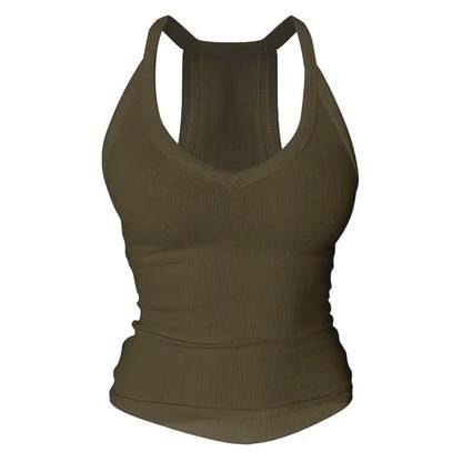 V Neck Cotton Tank Tops with Built-in Shelf Bra Sleeveless Racerback Fitted Basic Cami Shirts