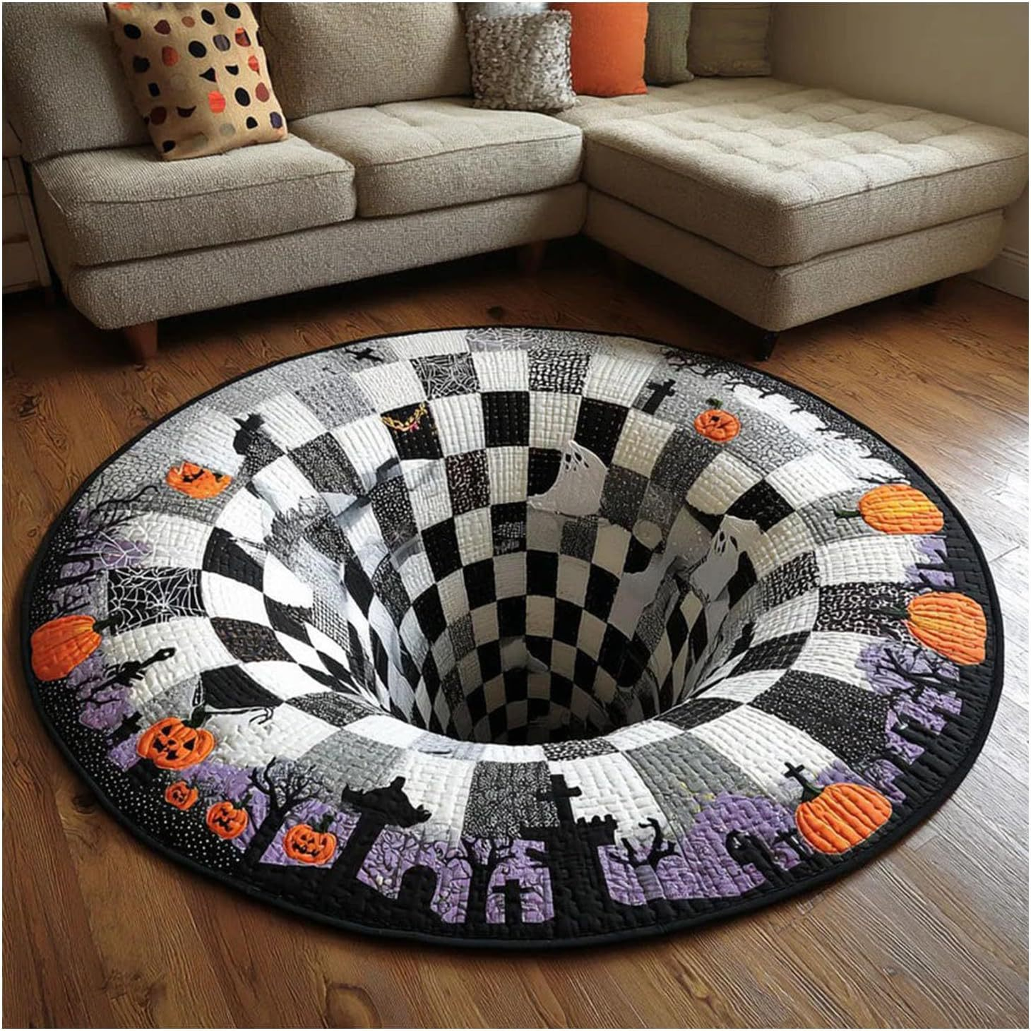 3D Skeleton Swirl Quilted Illusion Carpet