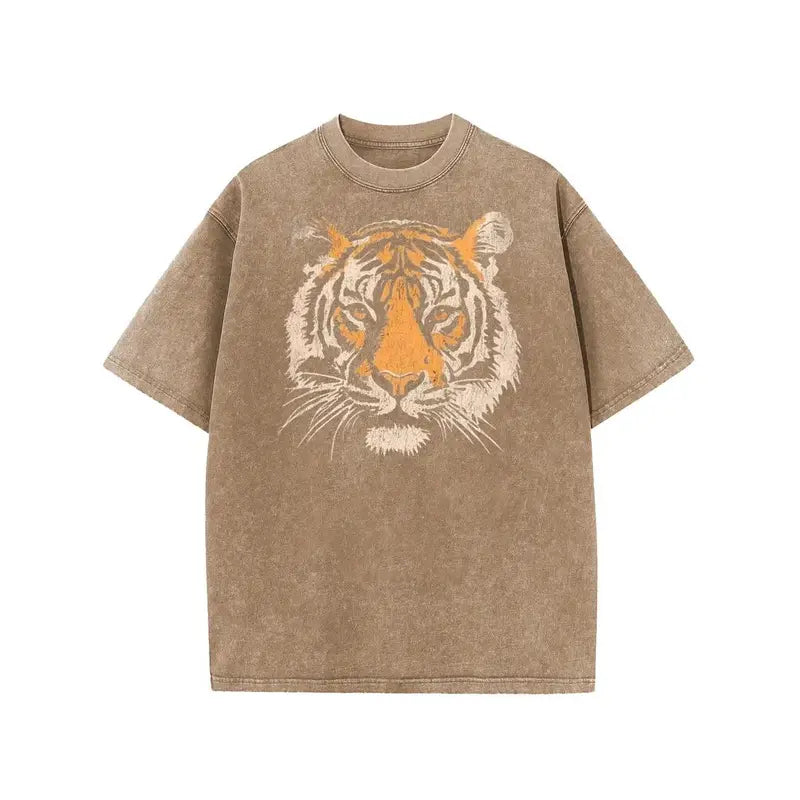 Vintage Tiger Graphic Loose-Fit Cotton T-Shirt