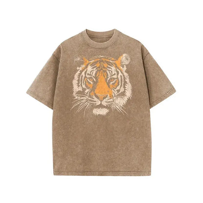 Vintage Tiger Graphic Loose-Fit Cotton T-Shirt