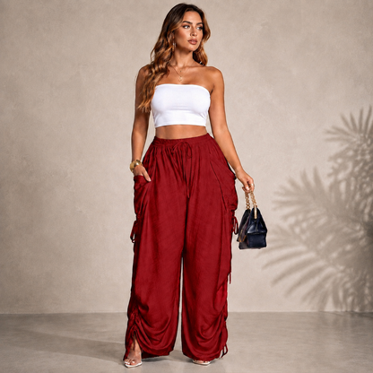Women’s Relaxed Wide-Leg Pants – Adjustable Drawstring Waist Casual Trousers