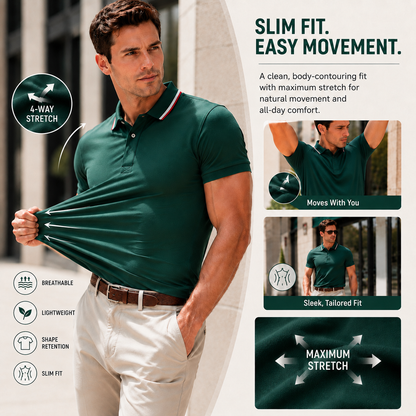 Men's Cool & Breathable Summer Polo Shirt – Stretch Slim Fit