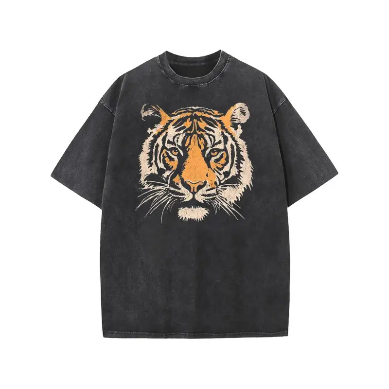 Vintage Tiger Graphic Loose-Fit Cotton T-Shirt