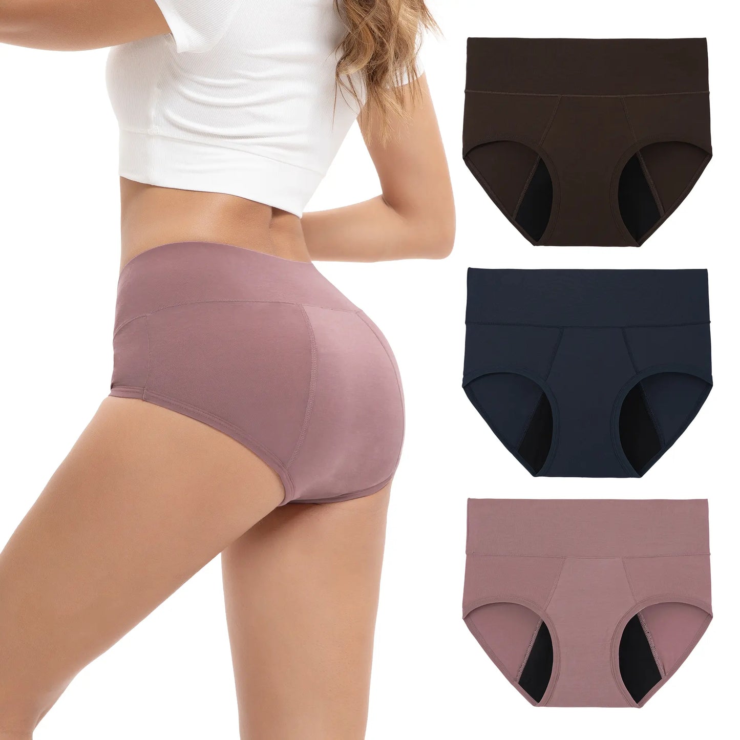 Women's High Waisted Bamboo Viscose Heavy Flow Period Panties 3-Pack