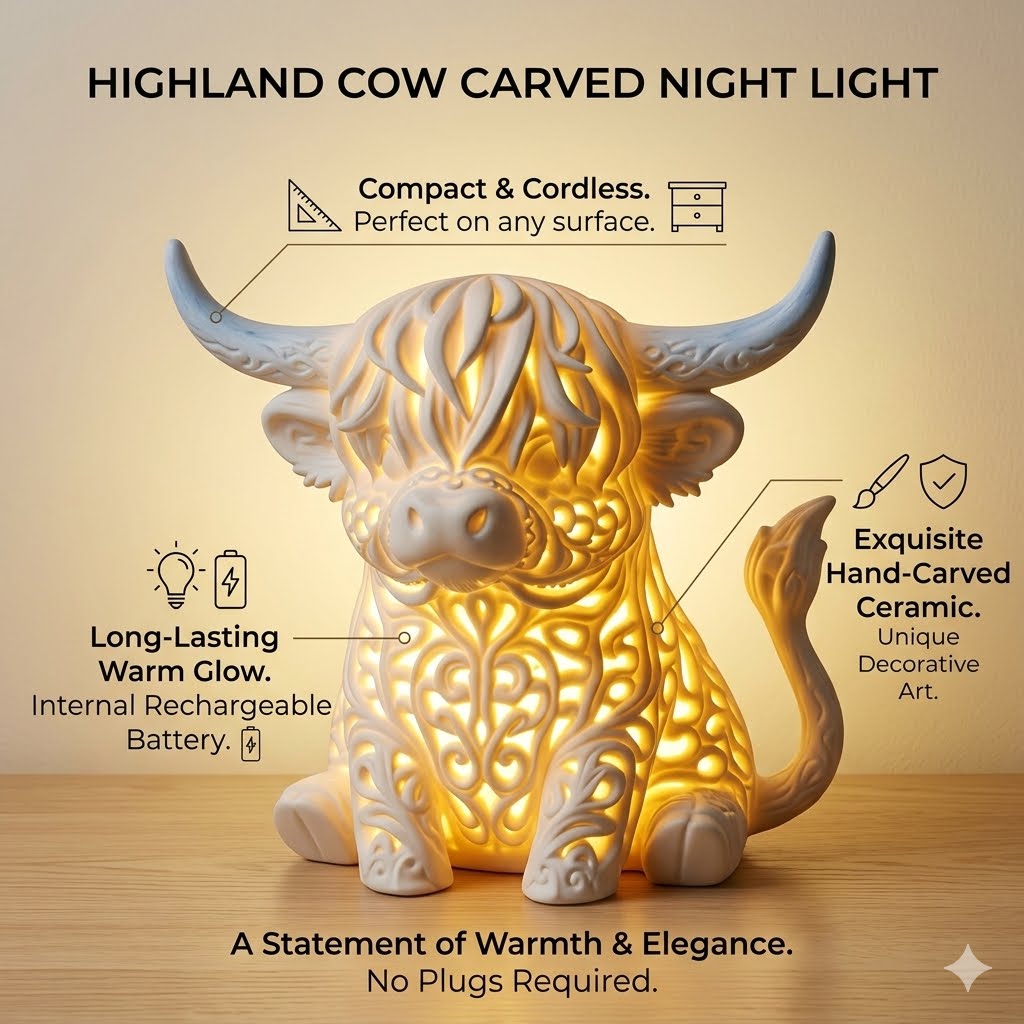 Rechargeable Highland Cow Night Light – Magical 3D Glow Lamp