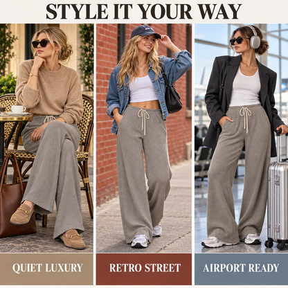 Women's High Waist Wide Leg Ribbed Pants