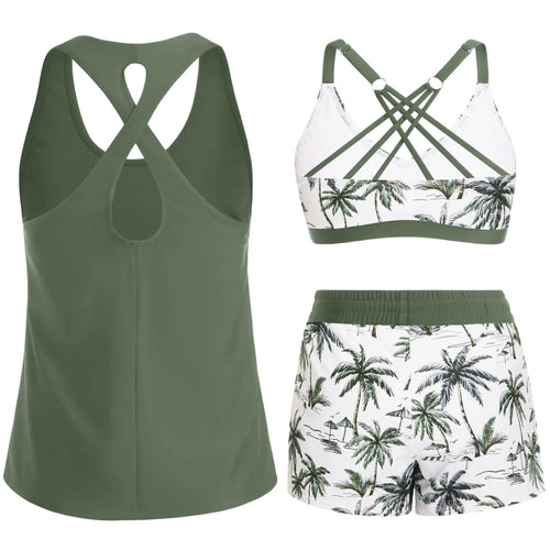 Three Piece Tankini with Shorts with Pockets