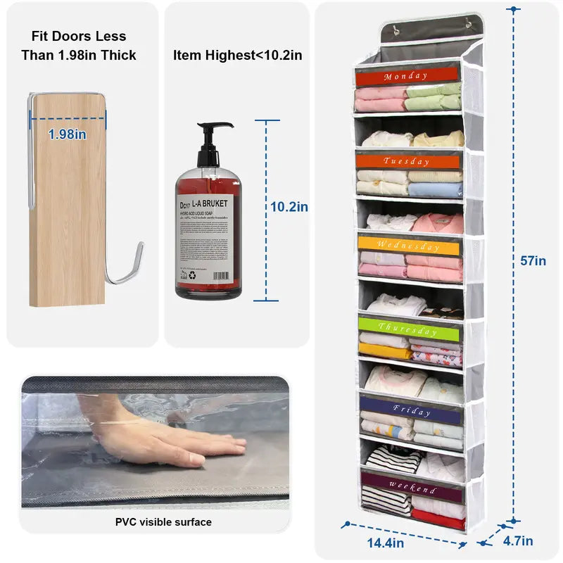 6-Tier Hanging Closet Organizer Over The Door Wardrobe Storage with Clear Card Slot