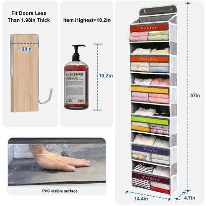 6-Tier Hanging Closet Organizer Over The Door Wardrobe Storage with Clear Card Slot