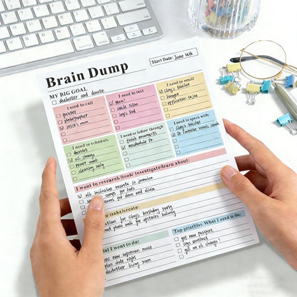 ADHD Brain Dump Planner Notepad - 50 Tear-Off Sheets (8.5x6.5in)