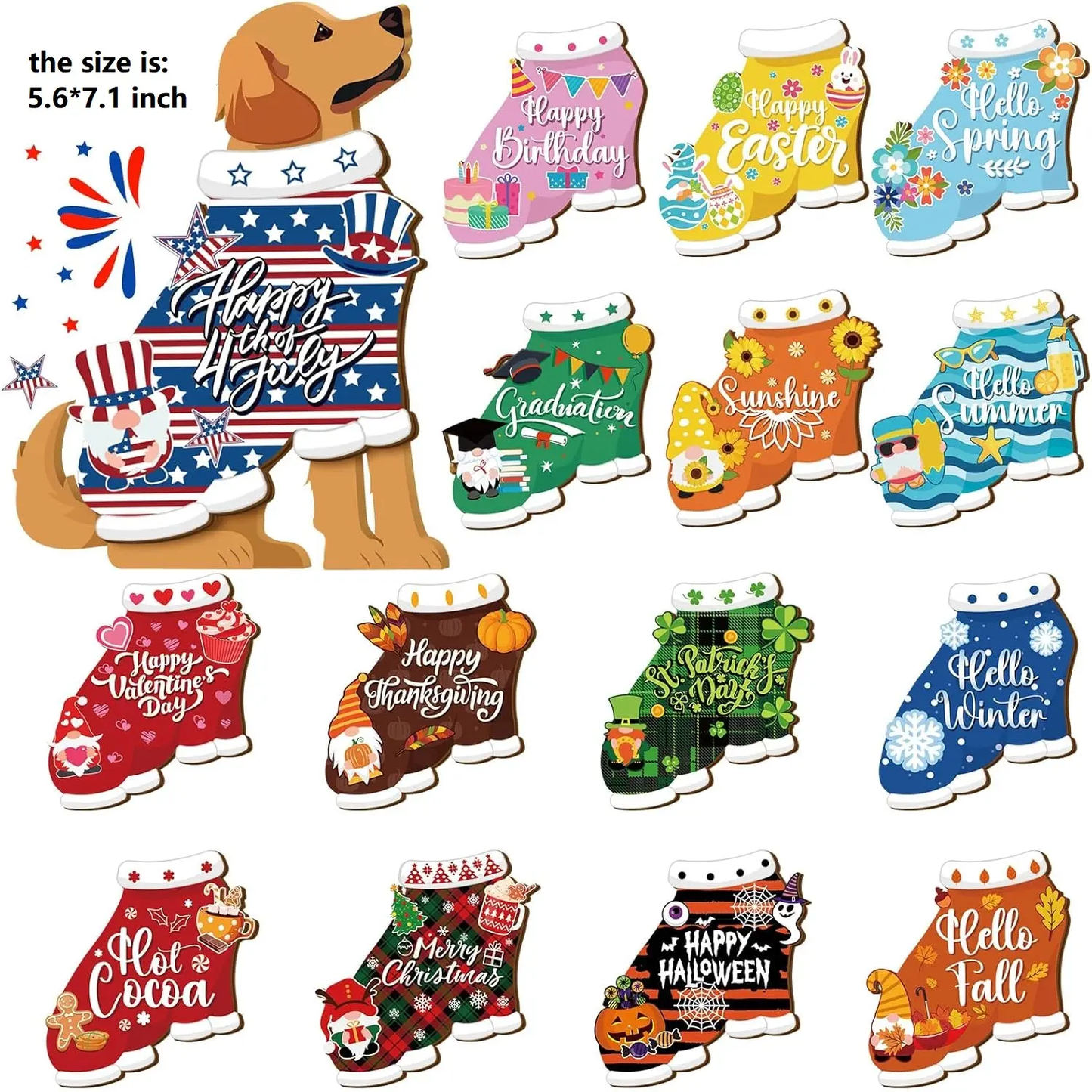 Cute animal wooden signs with multiple magnetic holiday accessories