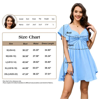 Women's Summer Sweetheart NecklineKnot Front Flowy Mini Chiffon Dresses