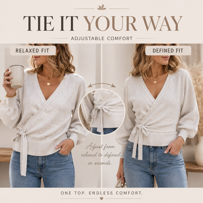Women’s Slim-Fit Cardigan Knit Sweater with Long Lantern Sleeves