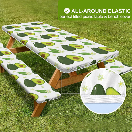 🏕️ Stretch Tablecloth Set with Bench Covers & Bag – Waterproof Polyester, Fitted Elastic, Machine Washable for Outdoor Patio – Available in 30"x48", 30"x72", 30"x96" 🧺✨