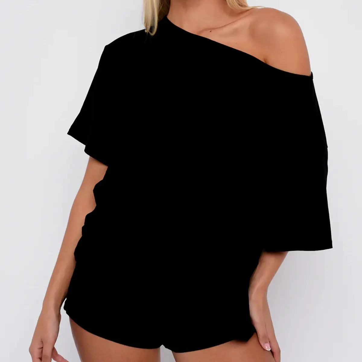 Women’s Casual Two Piece Lounge Set Off Shoulder Top & Fitted Shorts
