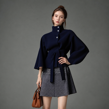 Women's Belted Wool-Blend Cape Coat