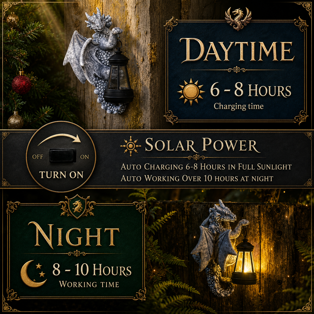 Solar Dragon Sculpture – Fantasy Garden Guardian with Enchanted Glow