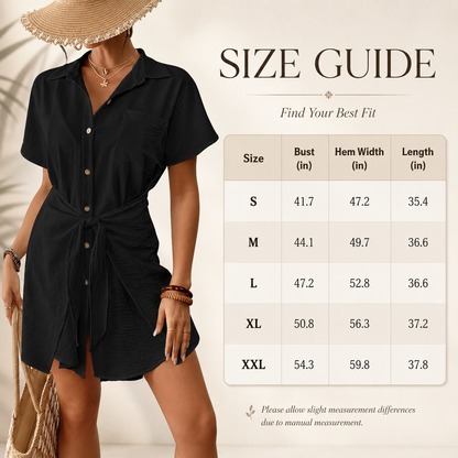 Chic Tummy-Control Swim Cover-Up Dress with Adjustable Waist Tie