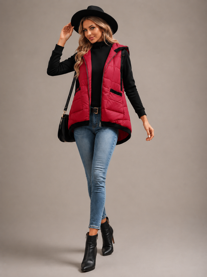 Women's Lightweight Hooded Quilted Vest with Pockets
