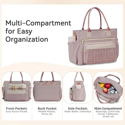 Extra-large capacity lunch bag with adjustable shoulder strap and long-lasting insulation