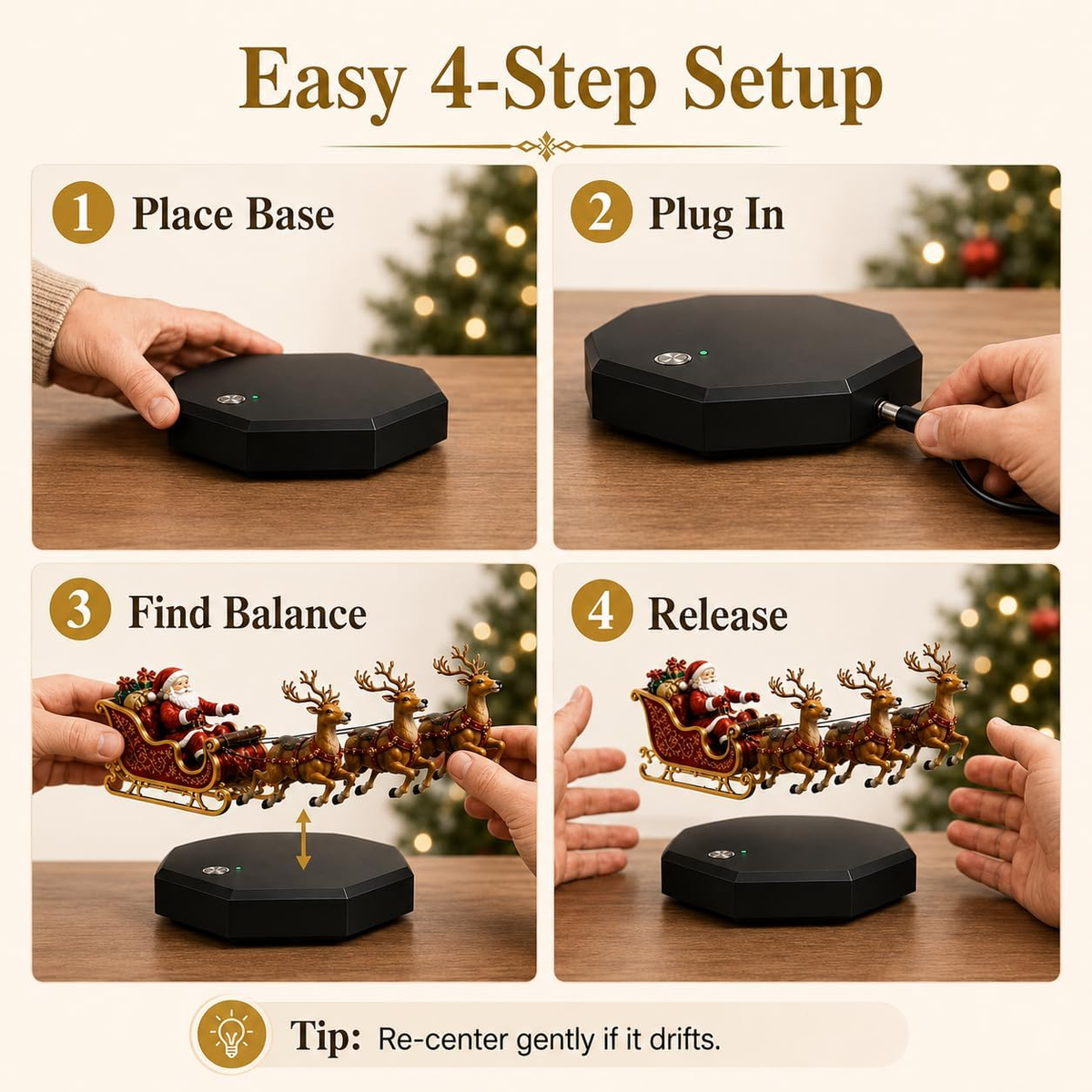 Magnetic Levitation Santa Sleigh – with Lights, Tabletop and Mantel Decorations