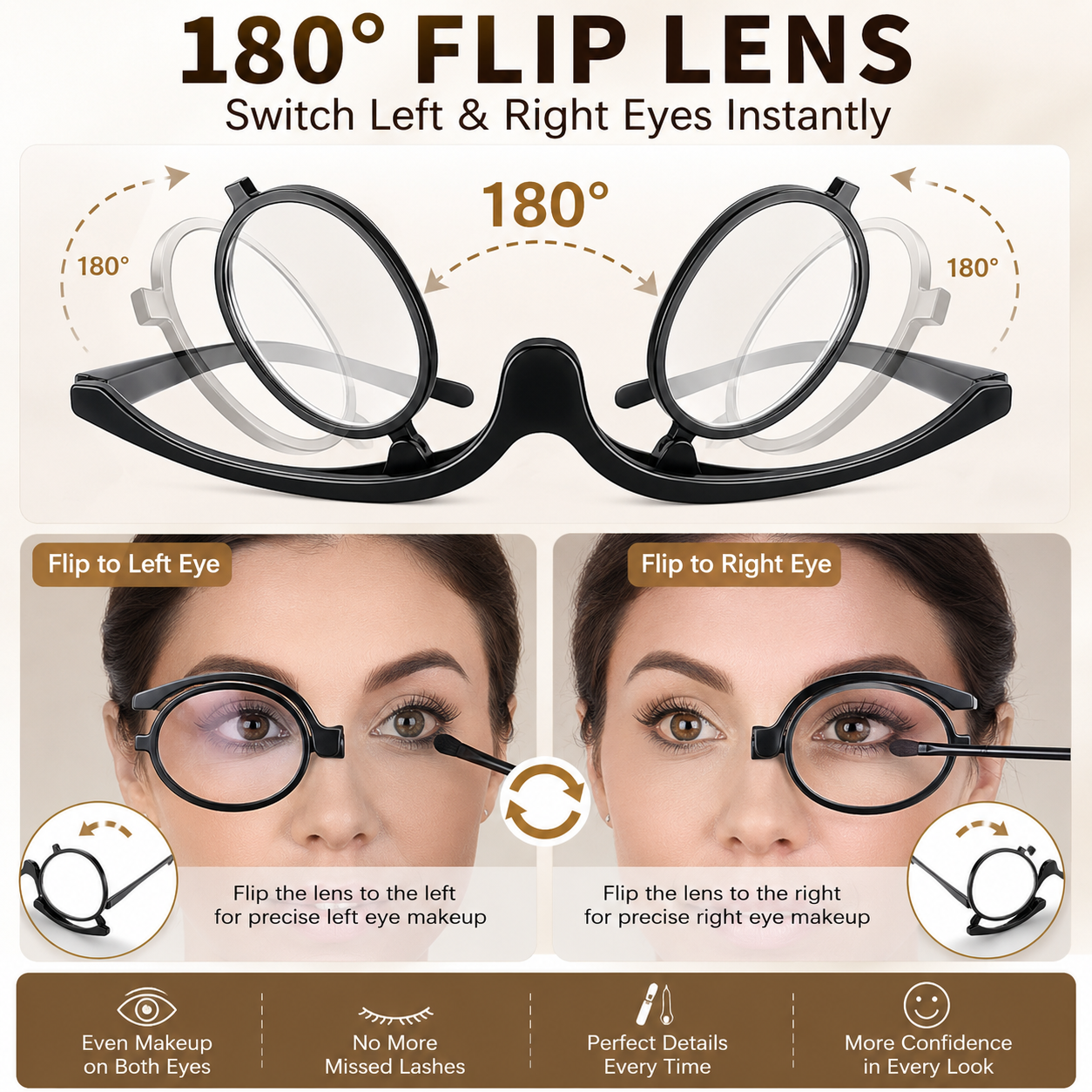 Apply Eye Makeup Clearly — Magnifying Flip Lens Makeup Glasses