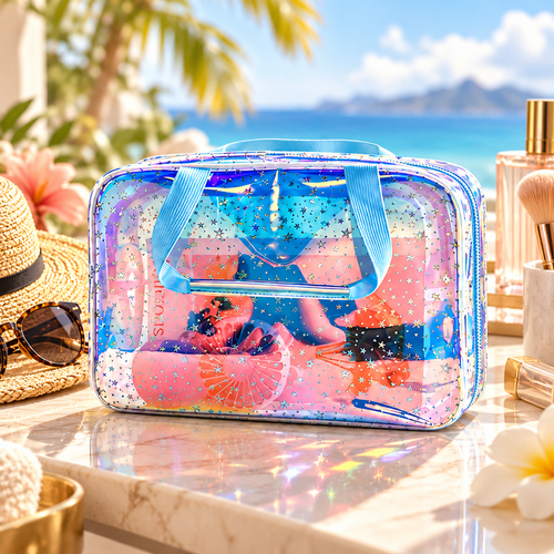 👜Holographic Star Toiletry Bag – Large Capacity Cosmetic Organizer👜