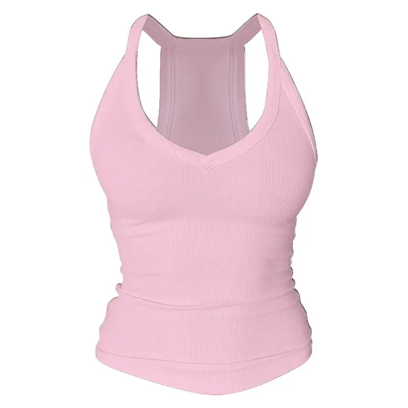 V Neck Cotton Tank Tops with Built-in Shelf Bra Sleeveless Racerback Fitted Basic Cami Shirts