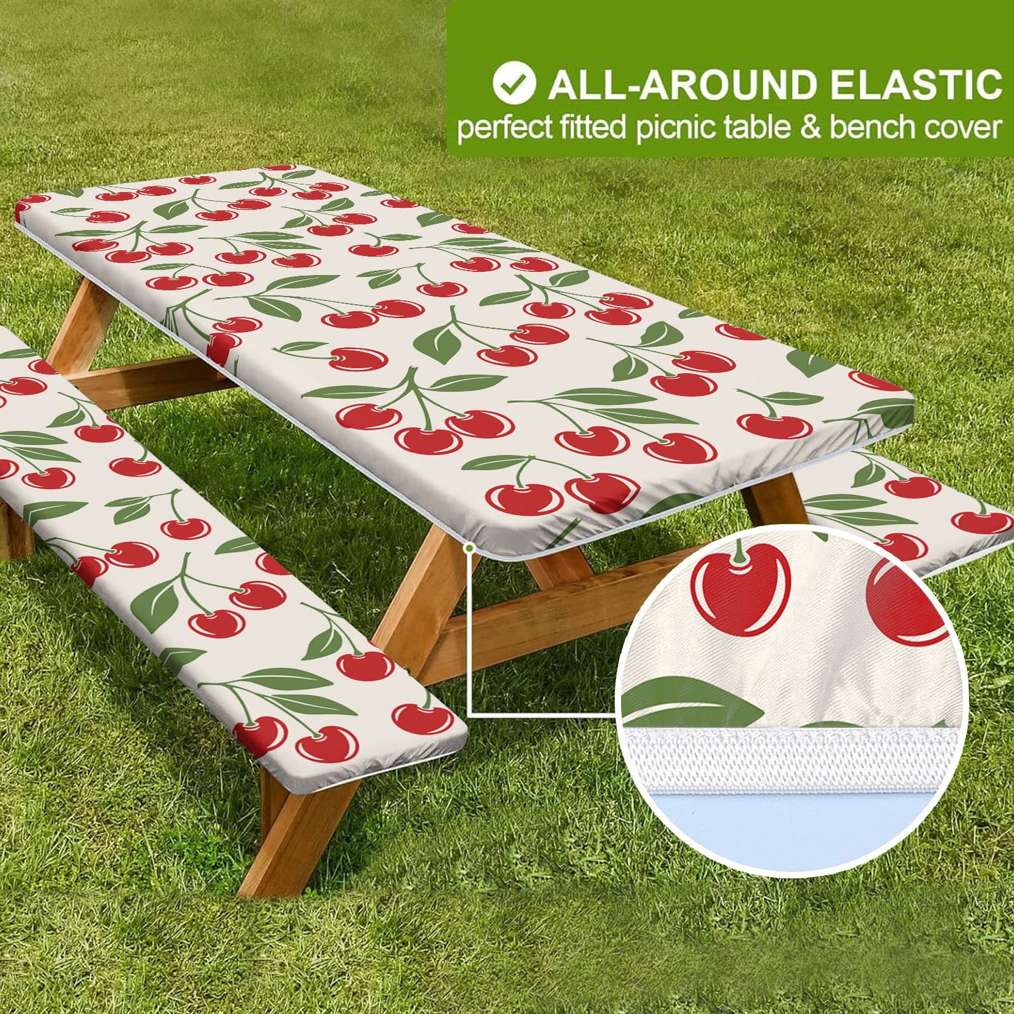 🏕️ Stretch Tablecloth Set with Bench Covers & Bag – Waterproof Polyester, Fitted Elastic, Machine Washable for Outdoor Patio – Available in 30"x48", 30"x72", 30"x96" 🧺✨