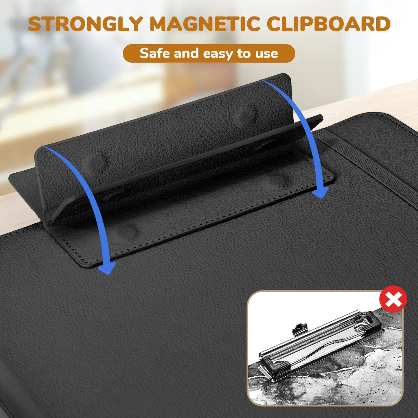PU Leather 3-Ring Binder Clipboard with Storage & Magnetic Clip (12.4"x10.2")
