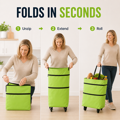 2-in-1 Foldable Wheeled Shopping Cart – Large Capacity, Reusable
