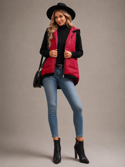 Women's Lightweight Hooded Quilted Vest with Pockets