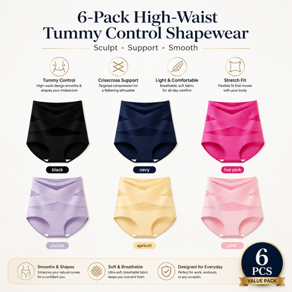 6-Pack X-Cross High-Waist Tummy Control Panties