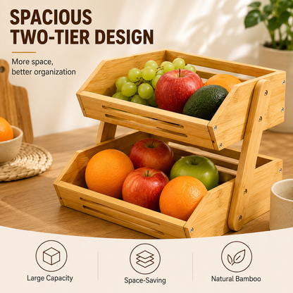 2-Tier Natural Bamboo Fruit Basket