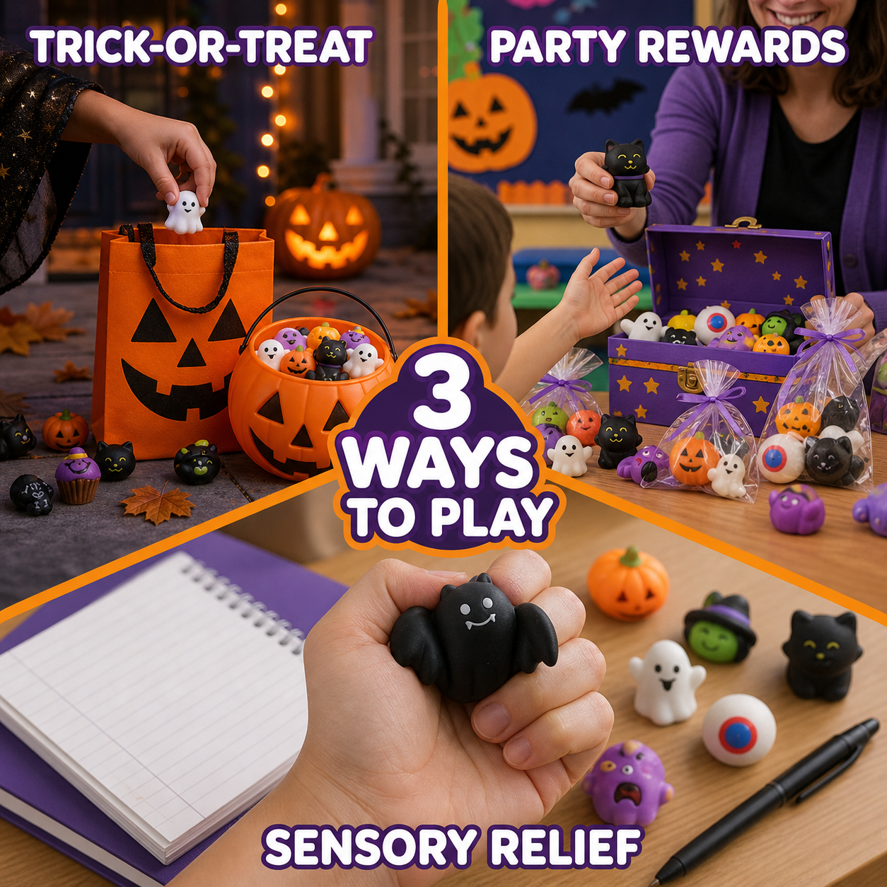 50PCS Halloween Mochi Squishy Toys Bulk Set