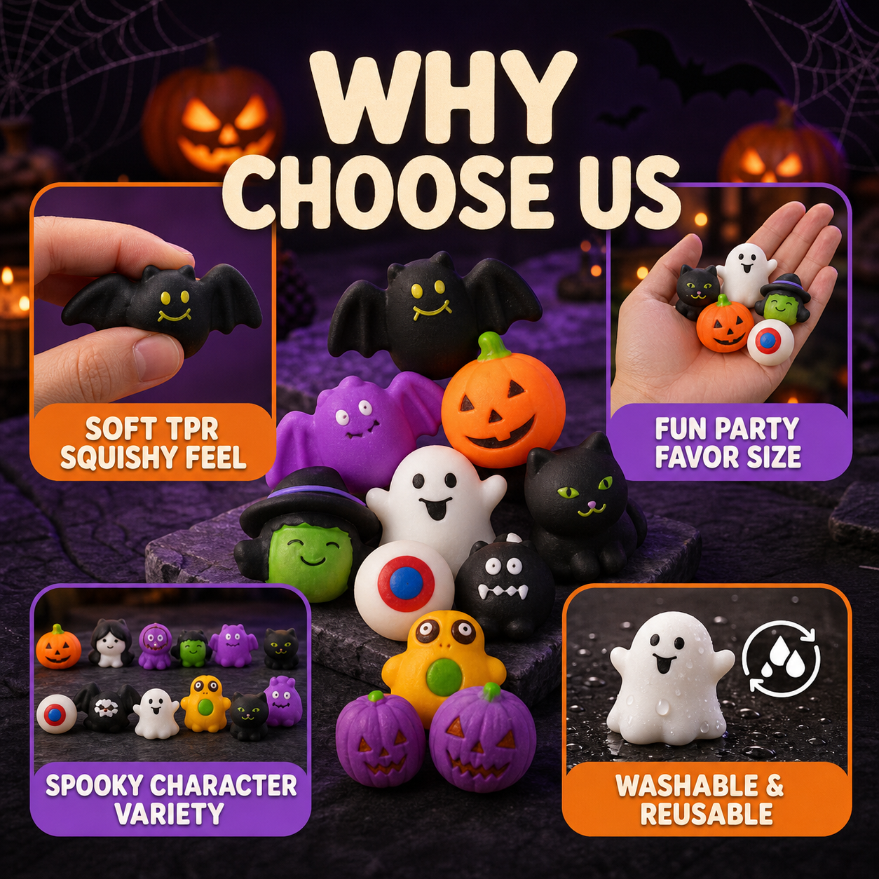 50PCS Halloween Mochi Squishy Toys Bulk Set