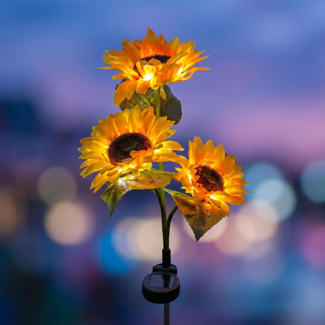 Enchanted Garden 30” Solar Sunflowers - Dual-Mode Light-Up Fiber Optic Yard Stakes