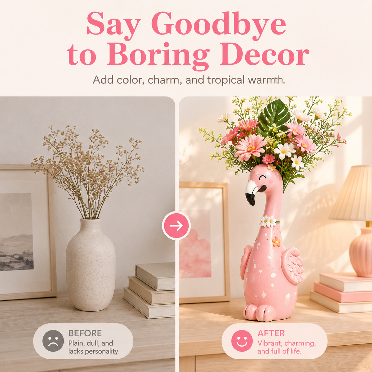 Cute Flamingo Decorative Resin Vase