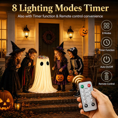 Glowing Ghost Candy Holder Lights Up Trick-or-Treat Night